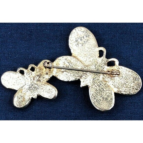 Vintage Costume Brooch Pin 2” Gold Tone Rhinestones Double Butterfly Pinks - Picture 4 of 4